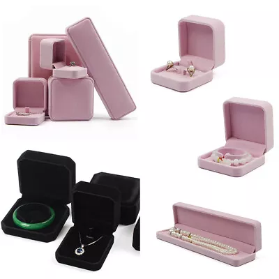 Velvet Jewellery Box Ring Necklace Earrings Bracelet Gift Case Black/Pink NEW • £4.99