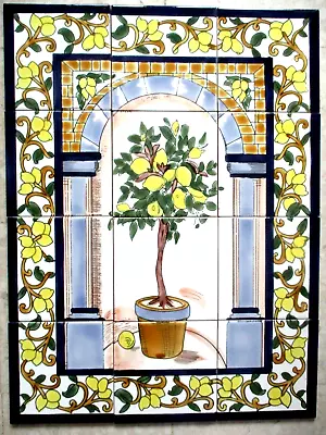 Hand Painted Ceramic Tile Art Mosaic Wall Mural Lemon Tree BACKSPLASH  18  X 24  • $95