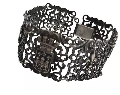 Vintage Paris Souvenir Bracelet Carcassone Filigree Panel Link Fleur De Lis • $49.96