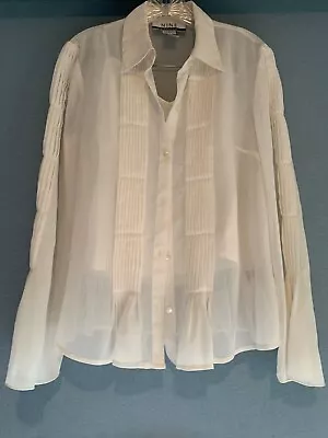 Vintage Nine & Co Ivory Shirt + Tank Sheer Button Up Flowy Elegant Pleated 2 Pcs • $15.98