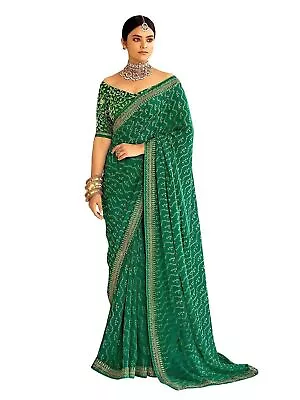 Women's Bandhani Printed In Lace Georgette Saree With Unstitched Blouse Piece • £53.12