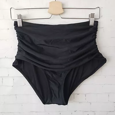 J.Crew Swim Bikini Bottom Size M High Waist Solid Black Ruched NEW Moderate • $24.99