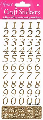 STYLISED GOLD NUMBERS Eleganza Glitter Stickers Invitations Crafts Cards • £1.89