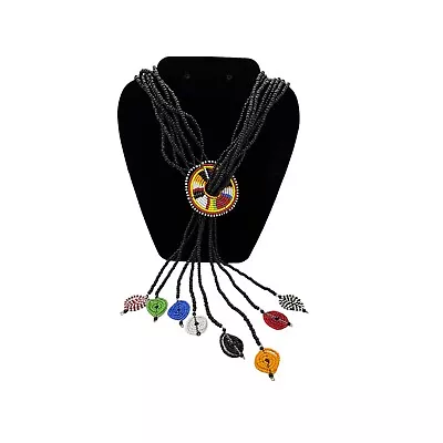 Maasai Masai Style Handmade Tribal Black Beaded Multi Colors Necklace • $35.99