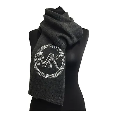 Michael Kors Womens Scarf Cable Knit Grey Scarf Gemstone Stud Detail  • £20