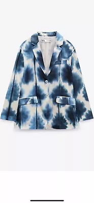 100% Authentic ZARA Blue Satin Printed Blazer $129+Tax Size: XL • $69.90