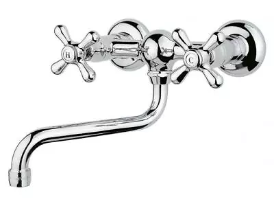 Nicolazzi Classic Provincial WALL BATH SET Cross Handle 1/4-Turn Taps CHROME • $1487.95