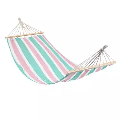 1x Pink/Green Stripe Cotton Garden Hammock With Spreader Bars Outdoor Hanging • £18