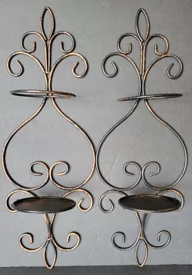 2 Metal Oil Rubbed Bronze Colored Wall Hanging Candle Sconces 18.5  X 7”  • $30