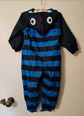 Tu Boys Striped Dinosaur Monster Rain Puddlesuit Splash Blue 18 24 M • £6