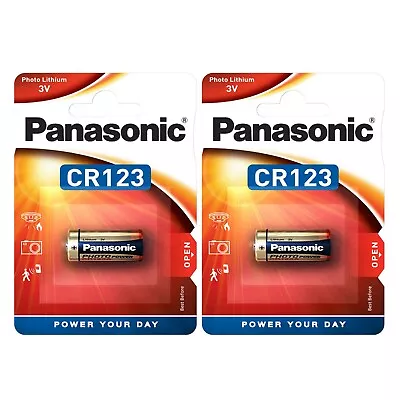 2 X Panasonic CR123A 3V Photo Lithium Battery 123 CR123 CR17345 Camera Battery • £5.99