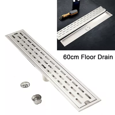 60cm Linear Shower Floor Drain Wet Bathroom Channel Gully Trap Stainless Steel • £31.26