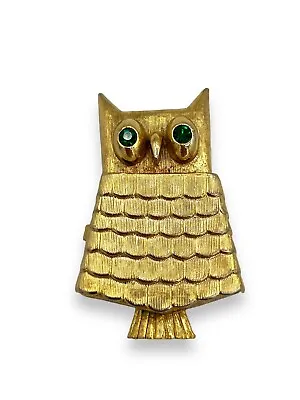 Avon Cotillion Perfume Locket Pendant Brooch Pin Owl With Green Rhinestone Eyes • $17.99