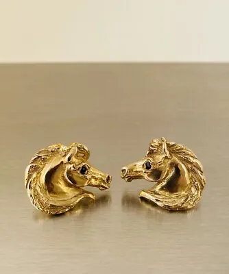 $694.17 • Buy Solid 9k 9ct Gold Horse Head Earrings W/ Sapphire Eyes Designer Jewellery, 6.14g
