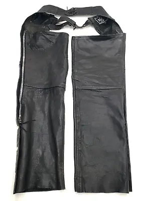 Leather Motorcycle Chaps Black SHAF Biker Pants Mens XL • $24.99