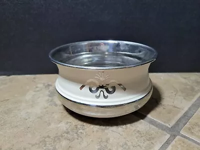 Vintage Unusual Metal Spittoon Bird Like Monogram Silver & White Planter? Bowl • $27