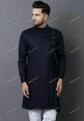 Mens Kurta Indian Cotton Shirt Long Kurta Top - Indian Clothes Casual Dress • £19.30