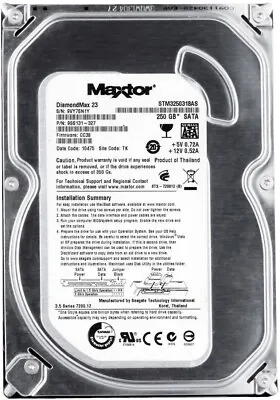 £23.53 • Buy Hard Drive Maxtor Diamondmax 23 250GB 7200U/Min 16MB SATA II STM3250318AS 3.5''