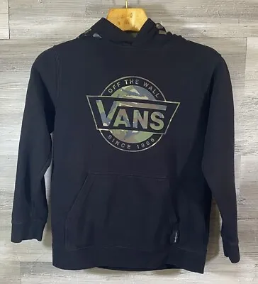 Vans Off The Wall Hoodie Youth Boys Size Large L Black Camo Pullover Center Logo • £11.22