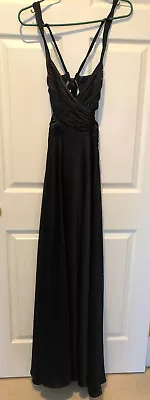 FORMAL GOWN By BCBG MAXAZRIA Black Shirred Front Tie Back Dress Size 8 • $25.50