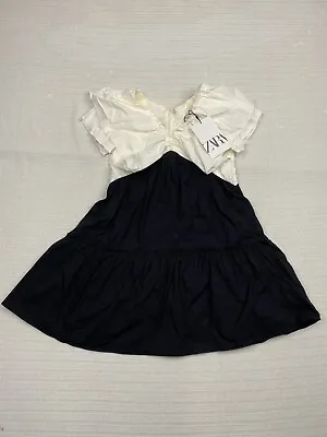 ZARA Girls Black And White Ruffled Poplin Dress Size 7 Years • $23.28