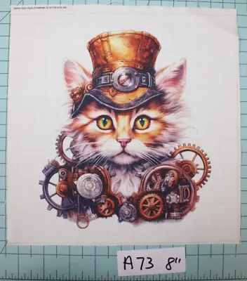 1 Piece 100% Cotton Fabric Panel 8 X8  Steampunk Cat Quilting Square A73 • $5.56