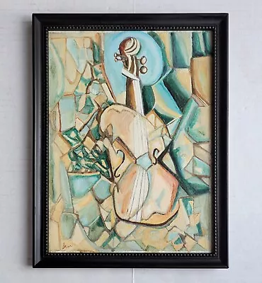 Vintage Mid Century Cubist Oil Painting Abstract Music Jazz Band Modern Signed • $395