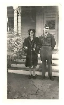 Vintage Military Son And Mother Portrait Photo 4.5  X 2.5   Soldier • $19.99