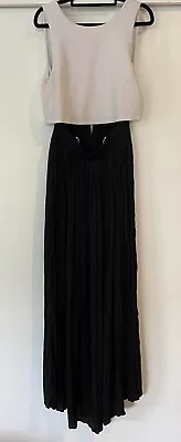 WITCHERY White Top/Open Front Black PLEATED Sateen Maxi  Dress SZ 8 RRP $249.99 • $59