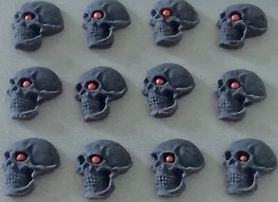 12 Edible Sugar Icing Skeleton Skulls Spooky  HALLOWEEN Cup Cake Toppers  • £3.15