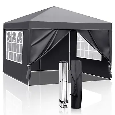 3mx3m Heavy Duty Gazebo Marquee Pop-up Waterproof Garden Party Tent W/Sides Grey • £75.99