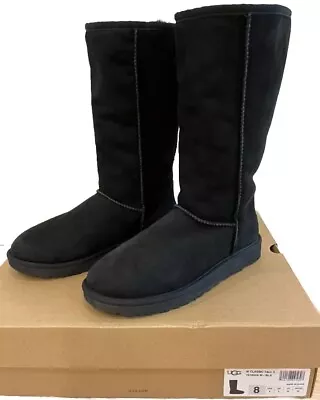 NEW Women's UGG CLASSIC TALL II Slip On Sheepskin Boots BLACK Sz 8 • $99.99