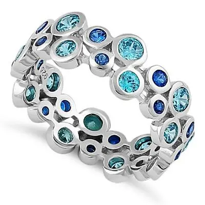 Sterling Silver Eternity Bubbles Blue Spinel CZ Ring Boxed • £29.99