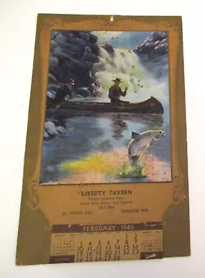 Vintage 1946 Liberty Tavern Superior Wis. Advertising Calendar ~ Fishing Scene ~ • $12.99