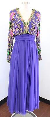 Vtg Victoria Royal Purple Gold Floral Sequin Beaded Evening Gown Formal Dress 6 • $169.99