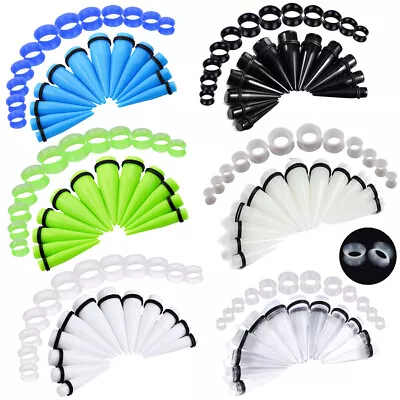 24PC Ear Stretching Big Size 00G-20mm Acrylic Taper Plugs Thin Silicone Tunnels • $9.59