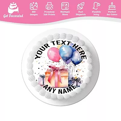 Birthday Gift Balloons Personalised Cake Icing Topper Edible Cupcake Decoration • £3.99