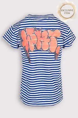 RRP€320 OFF-WHITE C/o VIRGIL ABLOH T-Shirt Top Size M Striped Graffiti Logo • $0.01