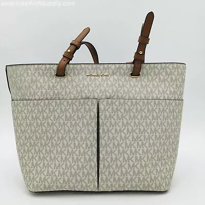 Michael Kors Cream And Brown Canvas Tote With Gold-Toned Hardware (+COA) • $24.99