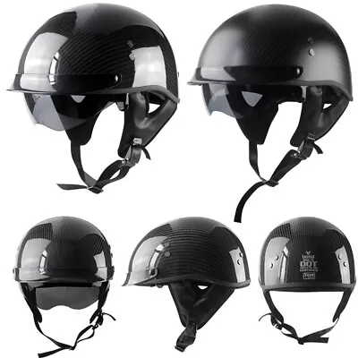 DOT Real Carbon Fiber Motorcycle Half Helmet W/Sun Visor Scooter Chopper Bobber • $139.99