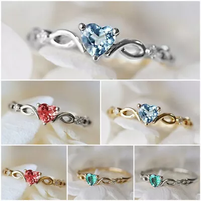 $1.94 • Buy Heart 925 Silver Filled,Gold Ring Cubic Zircon Women Party Jewelry Gift Sz 6-10