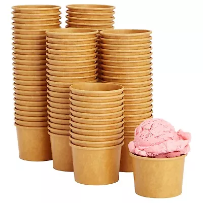 100 Pack Paper Ice Cream Sundae Cups Disposable Frozen Dessert Bowls 5 Oz • $17.89