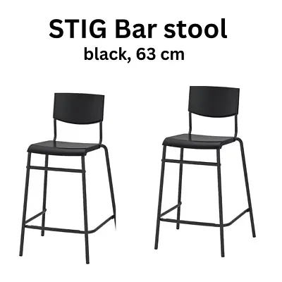 IKEA STIG High Bar Stool Kitchen Organizer With Backrest Stackable 63cm 2x Set • £59.70