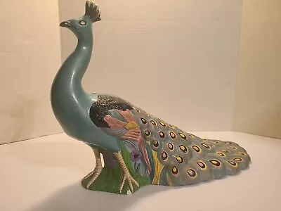 $49.99 • Buy HOLLAND MOLD PEACOCK CERAMIC BIRD BLUE GREEN SIGNED HANDPAINTED HOBBYIST VTG 70s