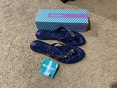 Zaxy Mystic Navy Glitter Women’s Flip Flop Sandal Size 9 Zodiac Stars In Box • $34.77