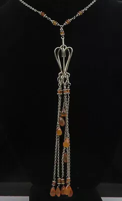 925 Sterling Silver - Vintage Faceted Rain Drop Citrine Chain Necklace - NE3161 • $138.52