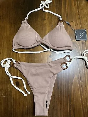 $18 • Buy Zaful Women's Triangular Ribbed Bikini With O Rings. Chocolate & Cream. Small/4.