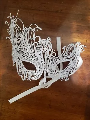 Metal Laser Cut Masquerade Venetian Party Mask-Silver White • $10