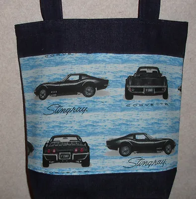 NEW Medium Tote Bag Handmade/w Corvette Stingray Chevy Muscle Car Fabric • $19.99