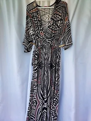 Melissa Masse Dress Plus Size 3x Brown Multicolor Maxi  Stretchy Made In USA • $28.50